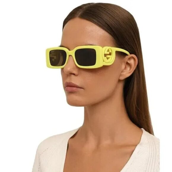 NEW GUCCI SUNGLASSES GUCCI GG1325S 007 ACID YELLOW EYEWEAR - Picture 1 of 4